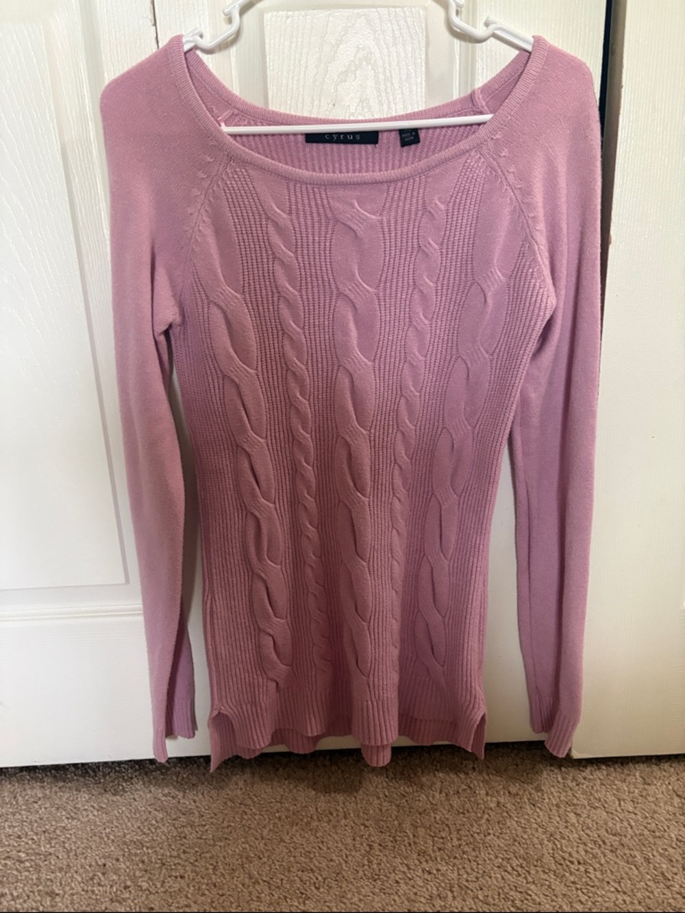 Cyrus Mauve Cable-Knit Scoop Neck Sweater